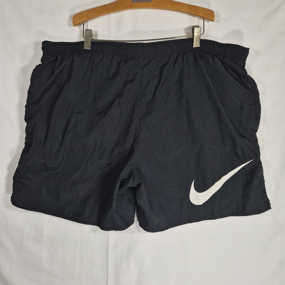 Nike Vintage Big Swoosh Black Nylon Mesh Lined Athletic Running Shorts Men's XL